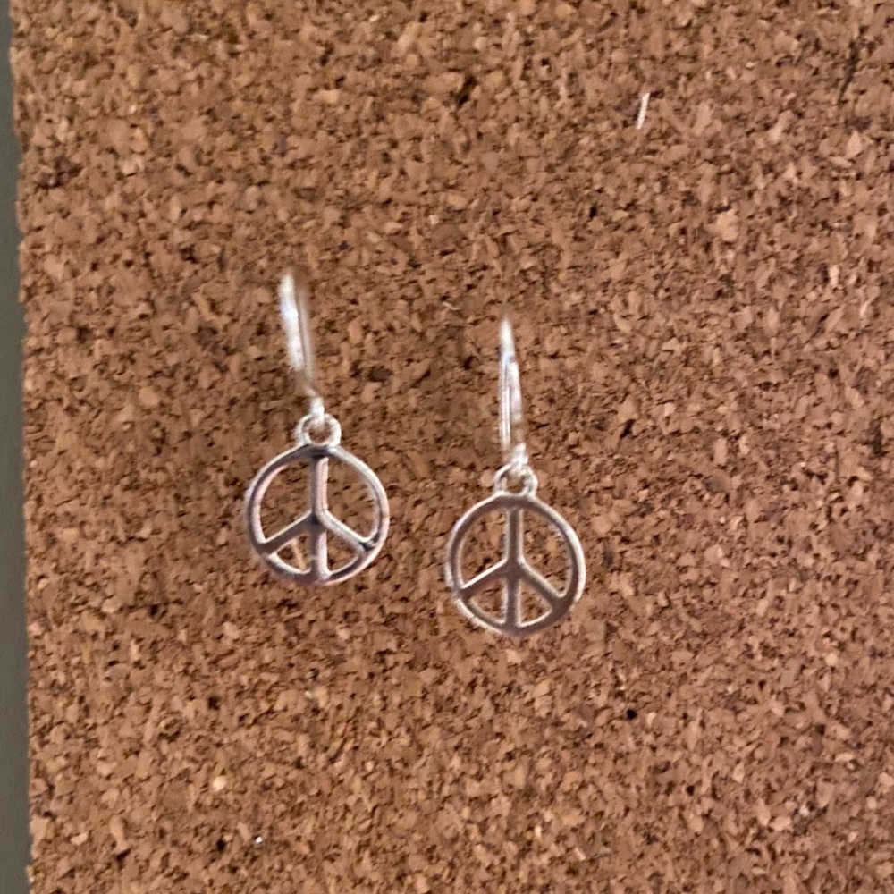 Sterling Silver Peace Sign Earrings